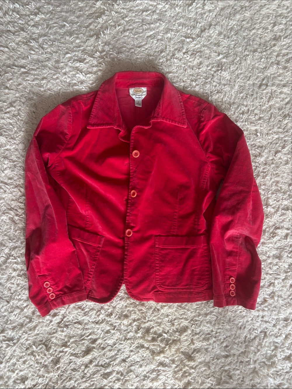 Talbots Red Corduroy Kids Blazer with Button Front
